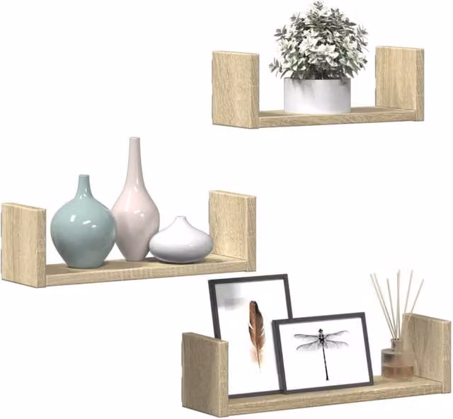 Berkfield Home Set of 3 Wall Mounted Shelves in Sonoma Oak Light Oak Finish