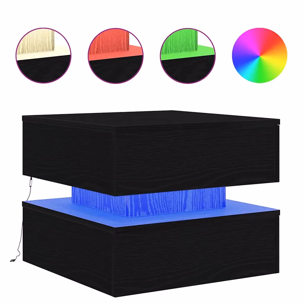 Berkfield Home Modern Square Coffee Table with LED Lights in Black Oak, W/D/H: 50 x 50 x 40 cm – 3