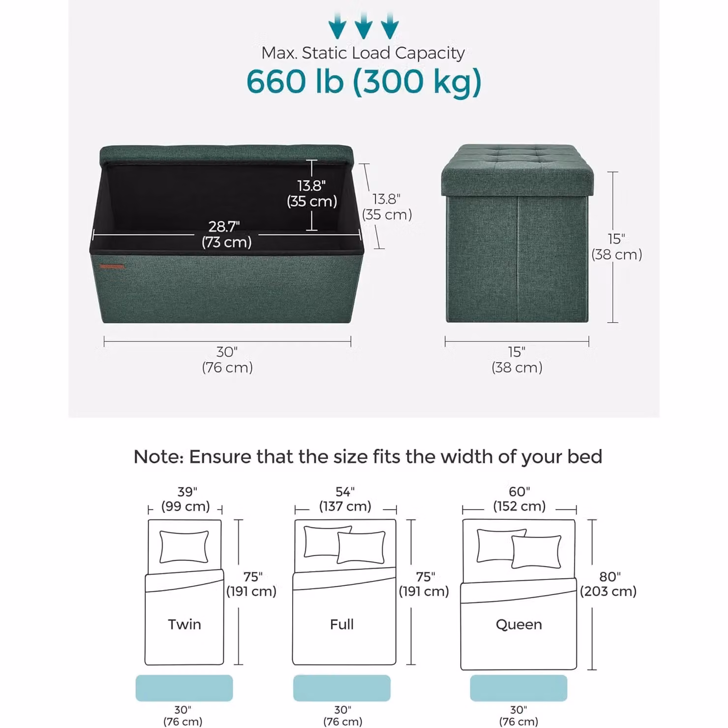 SONGMICS Medium Storage Ottoman Bench in Bottle Green – 2
