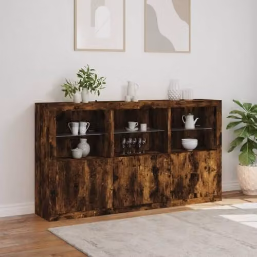 vidaXL Modern Sideboard with Integrated LED Lights in Smoked Oak, W/D/H: 181.5 x 37 x 100 cm – 2