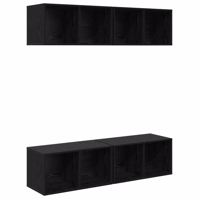 Berkfield Home Modern Wall Mounted TV Cabinet, 4 Piece Black Oak Set, W/D/H: 37 x 37 x 72 cm