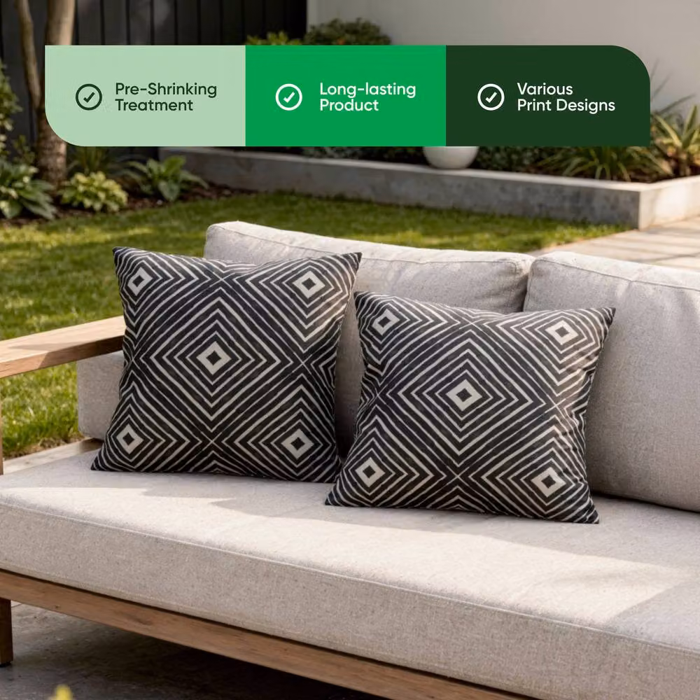 Gardenwize Pack of 2 Black Aztec Diamond Design Outdoor Scatter Cushions with Removable Machine Washable Covers – 4