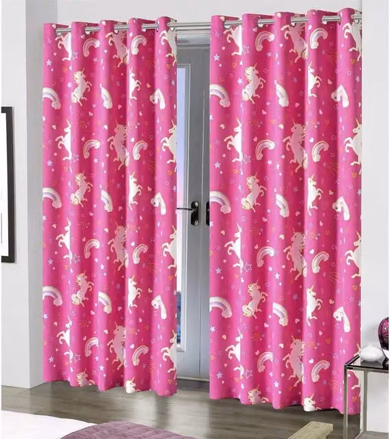 NewEdgeBlinds Pink Childrens Animal Graphic Blackout Fabric Eyelet Curtains, Width: 167 cm, Height: 167 cm