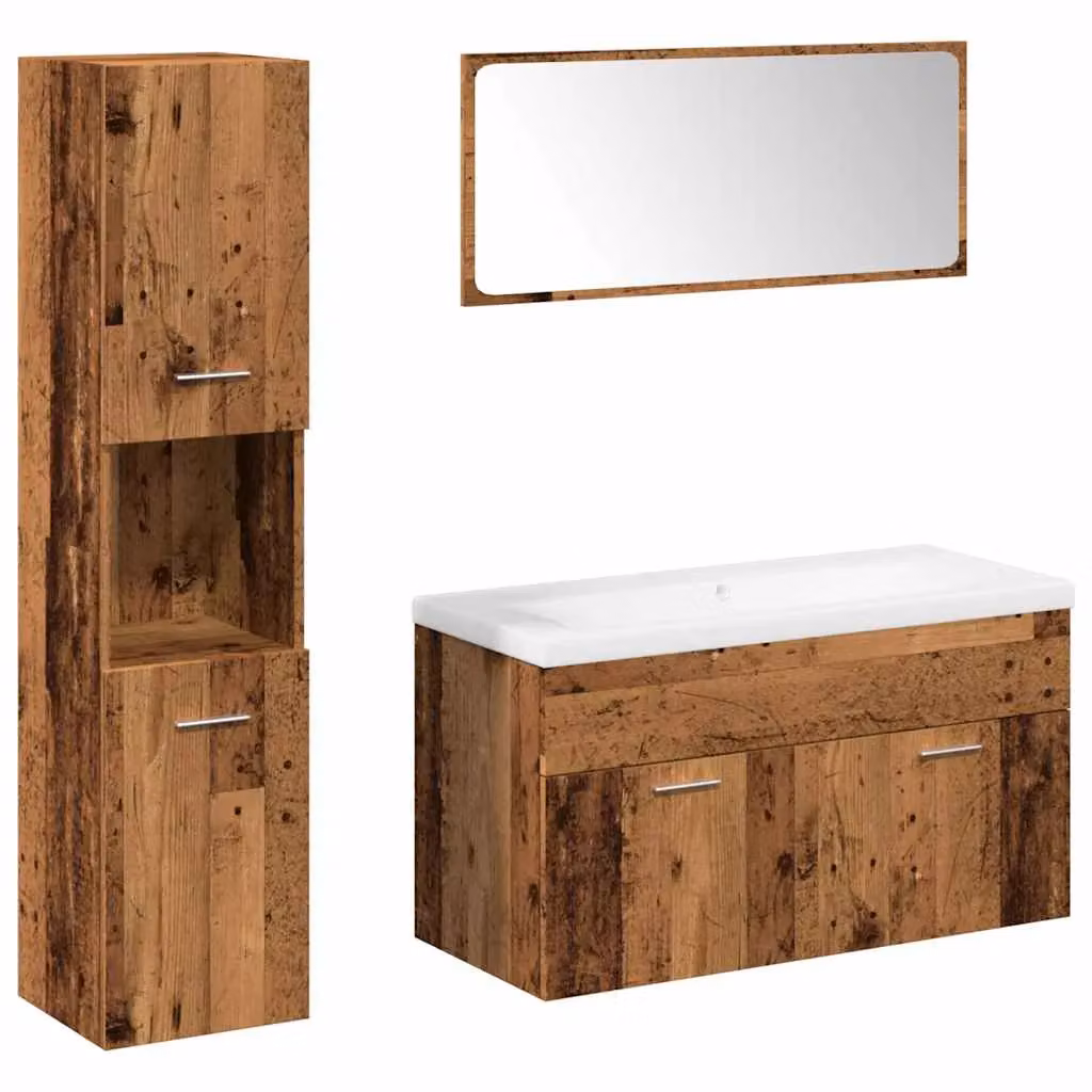 Berkfield Home 5 Piece Freestanding Bathroom Furniture Set in Brown Old Wood – 1