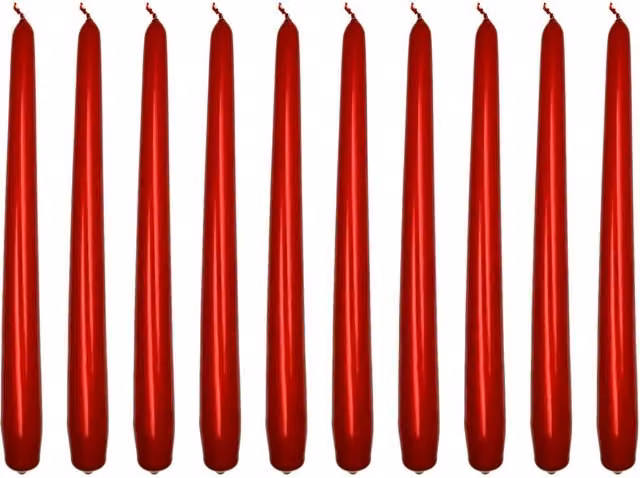 SolaDirect Unscented Tapered Dinner Candles, Pack of 10, Red, Height: 24 cm
