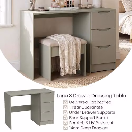 FWStyle Luno Sage Green 3 Drawer Dressing Table, W/D/H: 99 x 40 x 72 cm – 4