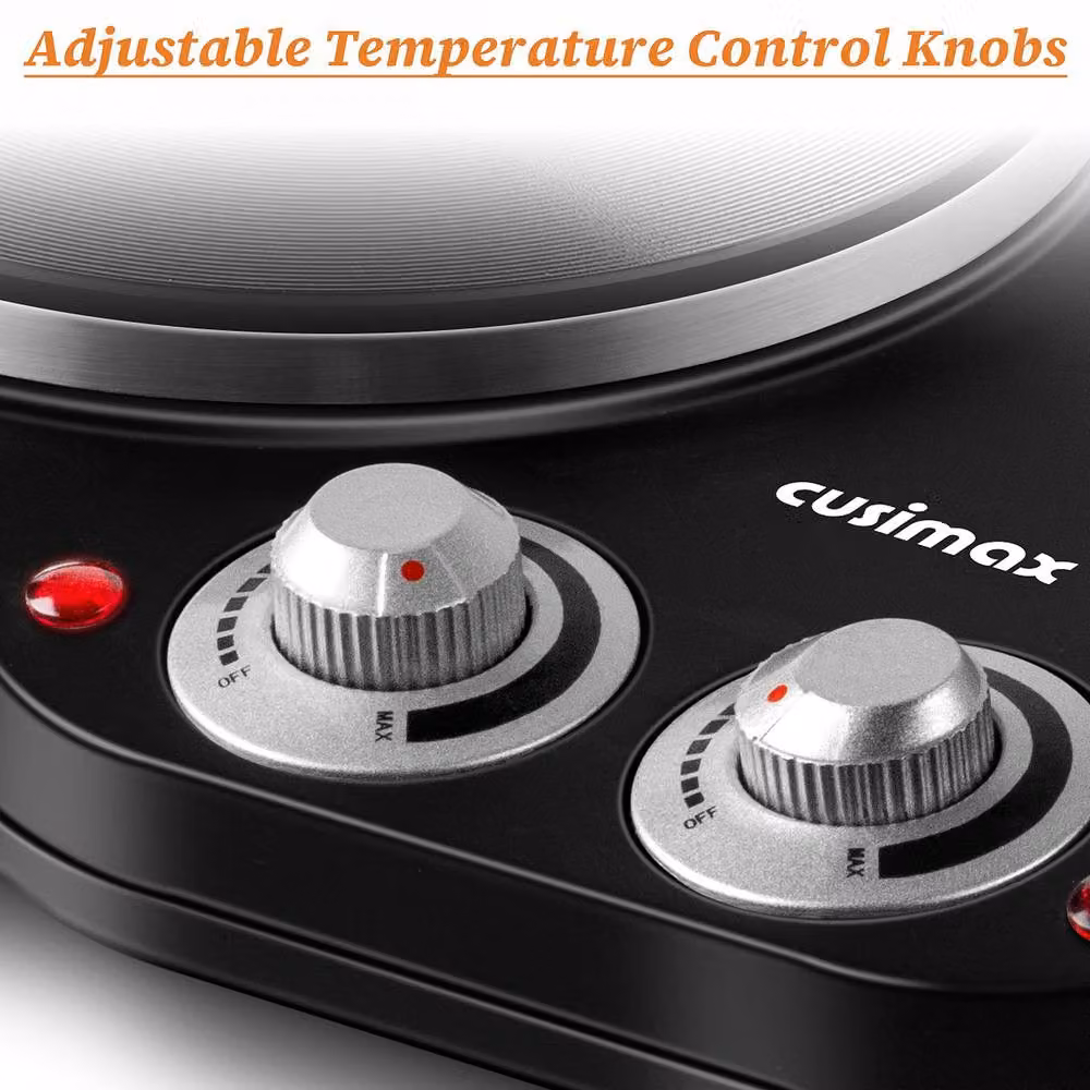 Cusimax Black Portable Double Hot Plate with 2500W Cast Iron Burners, W: 55 cm – 5