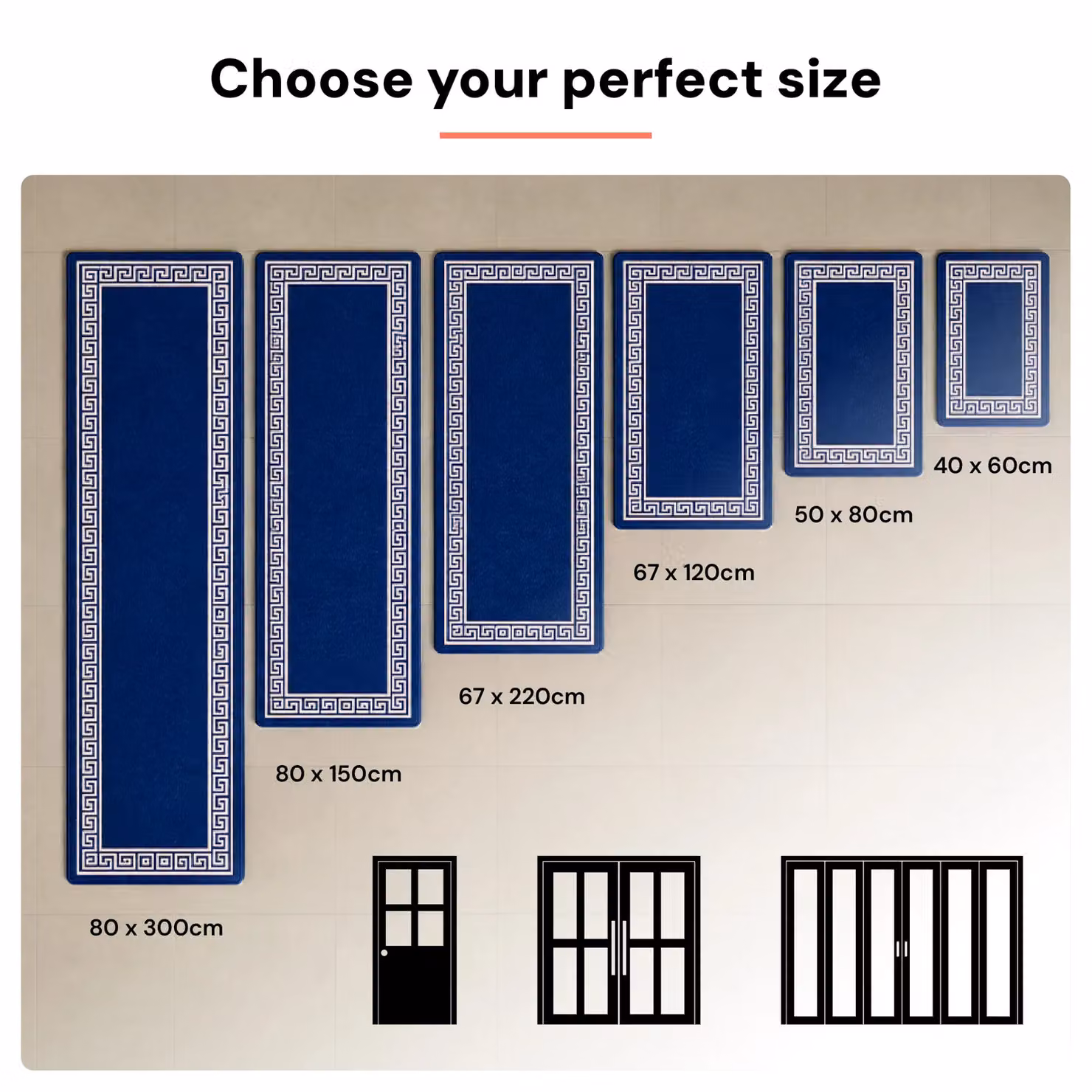 Smart Living Greekey Heavy Duty Non Slip Hallway and Kitchen Door Mat, Blue, W: 80 cm, D: 50 cm – 8