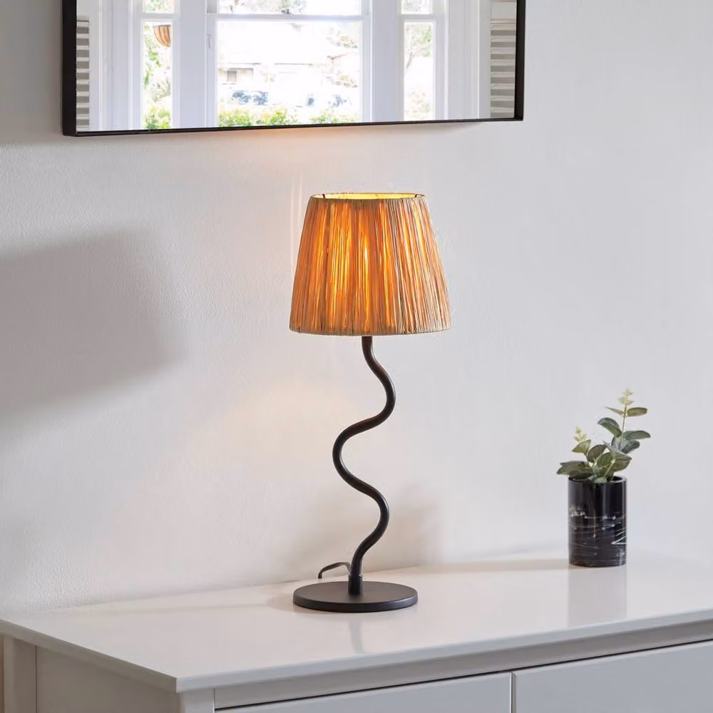 Netlighting Wriggle 1 Light Table Lamp in Matt Black and Natural Rattan – 2