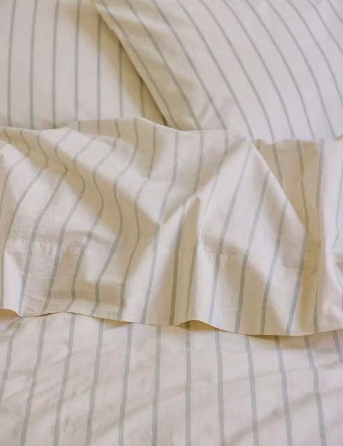 Piglet In Bed Pure Cotton Striped Flat Sheet, Beige Mix, W: 90 cm, L: 190 cm