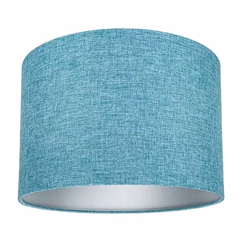 Happy Homewares Modern Petrol Blue and White Fabric Cylinder Lampshade with Metal Reducer Ring, Diameter: 25 cm