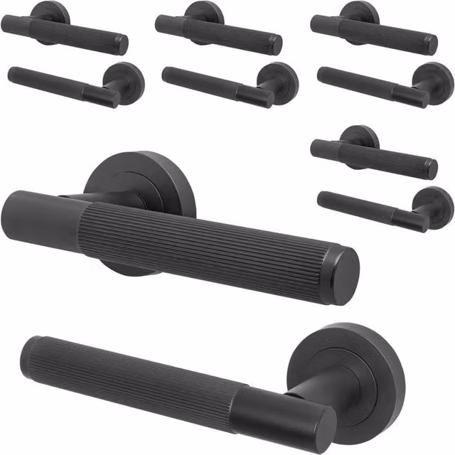 AFIT Matt Black Aluminium Internal Lever On Rose Door Handle, 5 Pack
