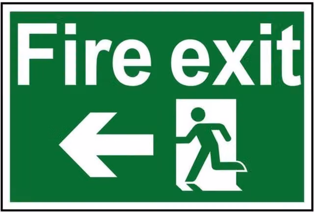 Scan Fire Exit Running Man Arrow Left PVC Sign, Green and Multicolour, W: 30 cm, H: 20 cm