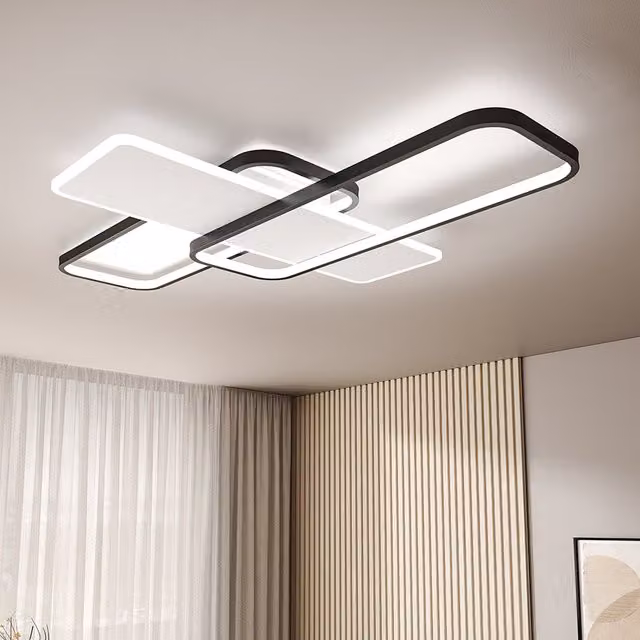 Livingandhome Modern Rectangular LED Ceiling Light, White and Black, 105W