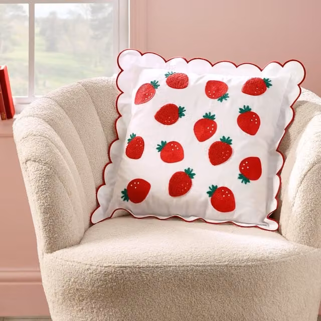 Catherine Lansfield Red and White Floral Square Cushion 45 x 45 cm