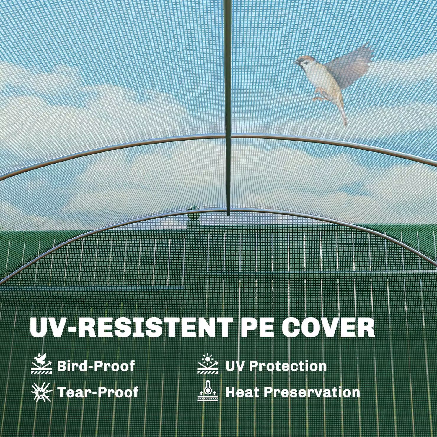 Outsunny Green Walk-In Polytunnel Greenhouse with Roller Window and Galvanised Steel Frame – 3