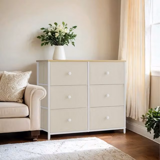 SONGMICS 6-Drawer Fabric Storage Unit in Beige