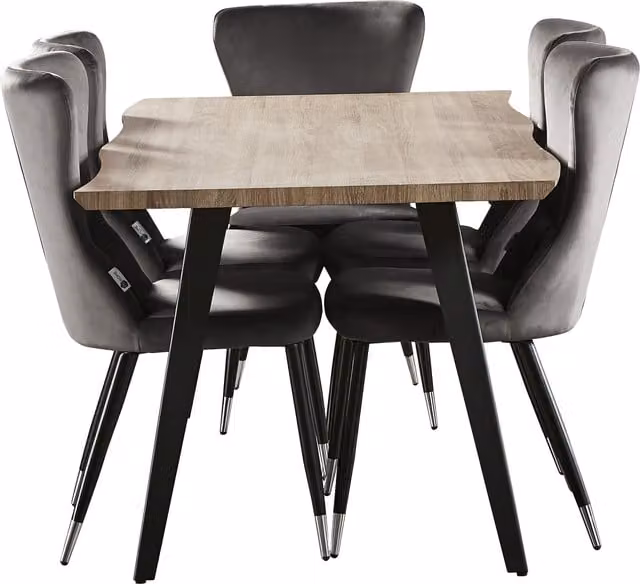 Life Interiors New York Rocco LUX Modern Dining Set with Rectangular Wood Table and 6 Grey Velvet Chairs