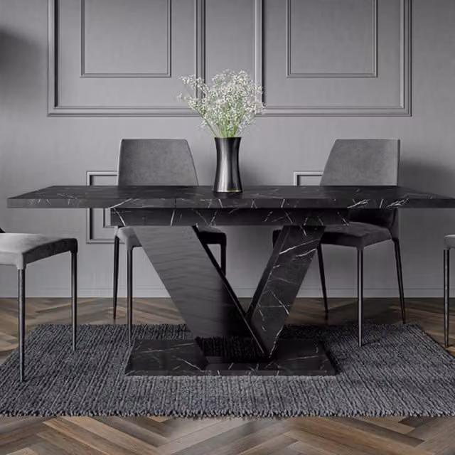 PHD Furniture Dubai Extendable Rectangular Dining Table in Black Royal Marble