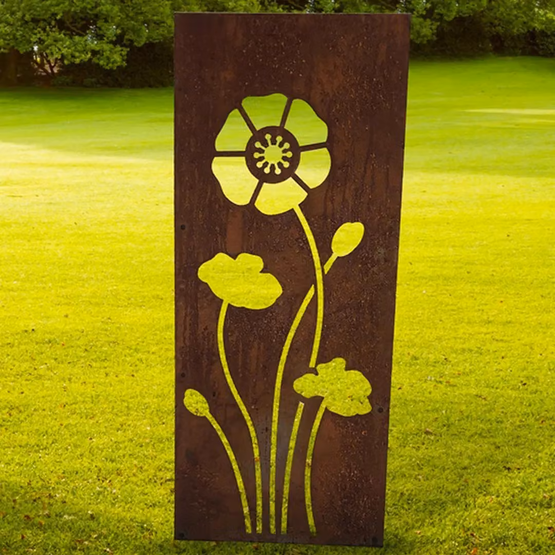 Poppyforge Poppy Garden Floral Steel Trellis Screen, Brown, W: 35.5 cm, H: 116.4 cm – 2
