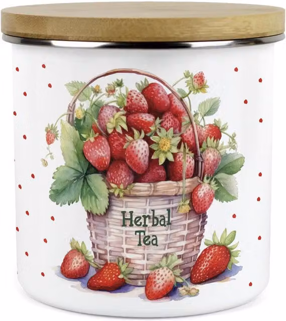Purely Home Strawberry Basket Large Kitchen Storage Canister in White Enamel Metal
