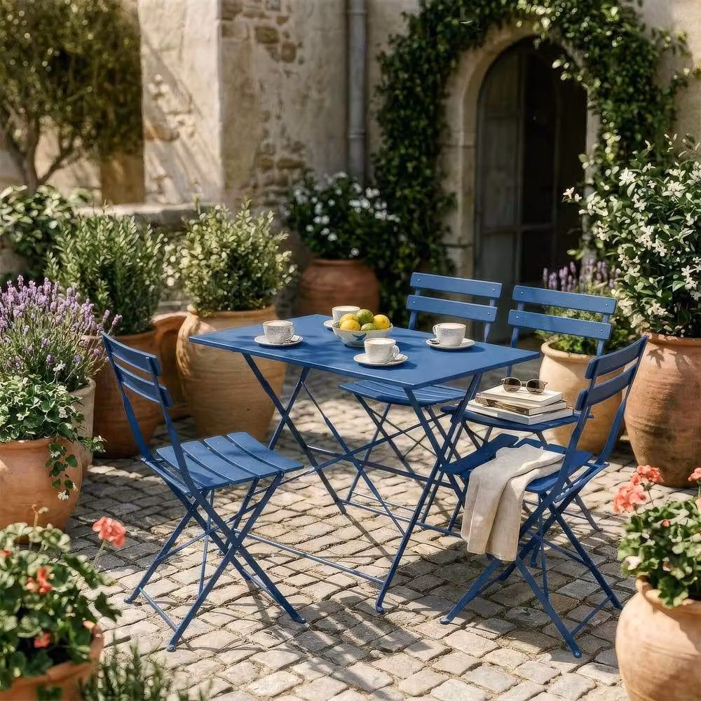 Harbour Housewares 5 Piece Sussex Folding Patio Bistro Set in Navy Blue – 2