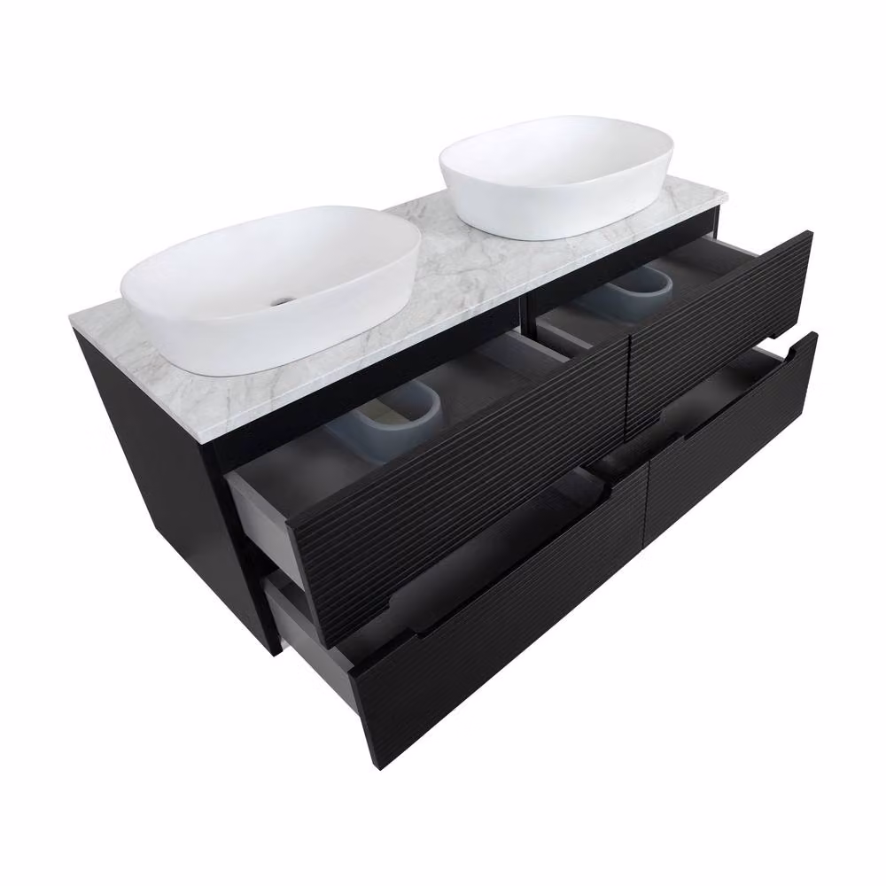 Bathroom Kingdom Monza Black and Grey Fluted Wall Hung Vanity Basin 1200mm – 2