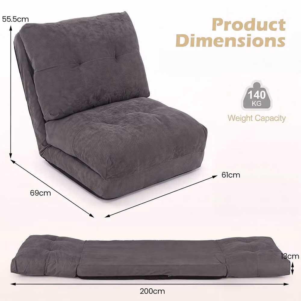Gymax 5-Level Adjustable Grey Fabric Gaming Floor Chair with Back Support – 2