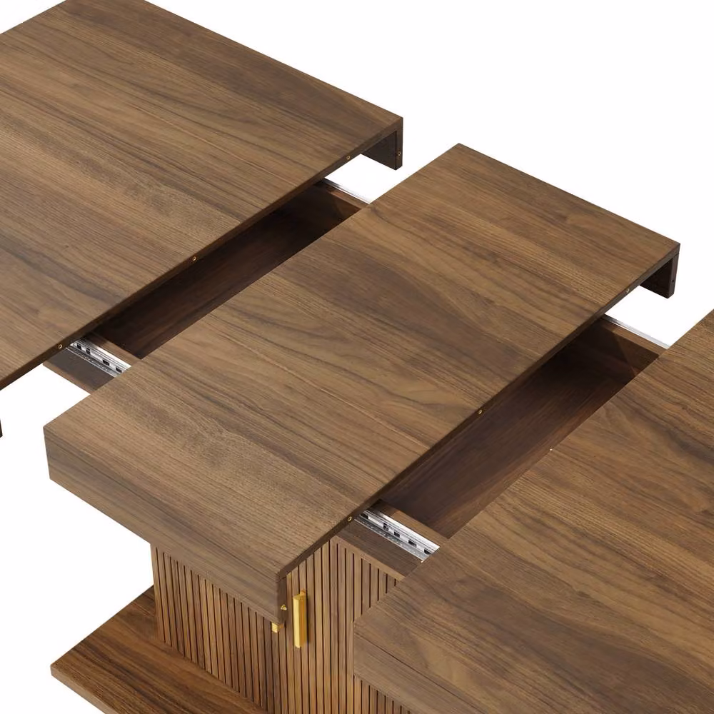 Merax Extending Dining Table with Fluted Storage Pedestal Base in Walnut – 4