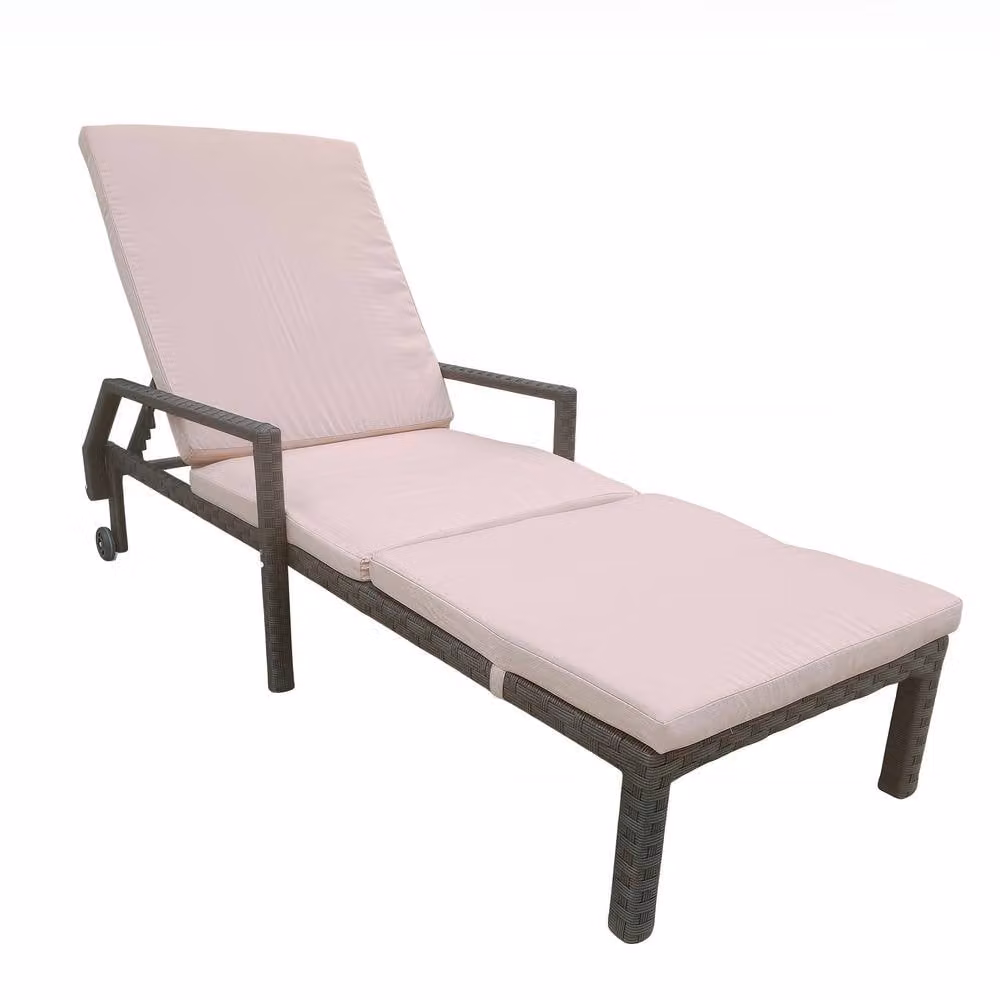 FURNITURE ONE Brown Rattan Garden Sun Lounger with Cushions and Adjustable Headrest – 2