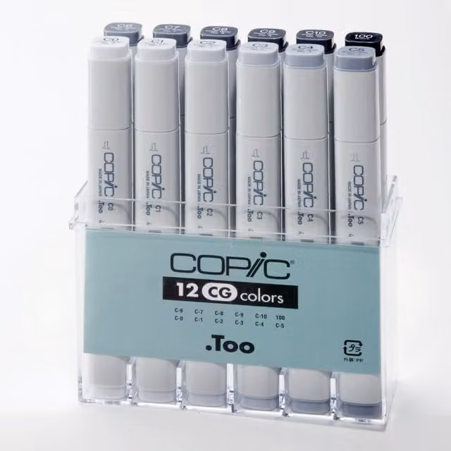 Copic Sketch Professional Marker Pen Set, 12 Piece, Grey