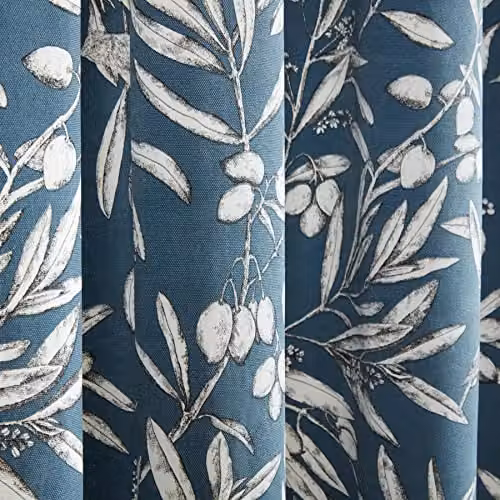 Sundour Aviary Blue Pencil Pleat Taped Curtains, Semi-Transparent Floral Design, Width: 117 cm, Drop: 137 cm – 3