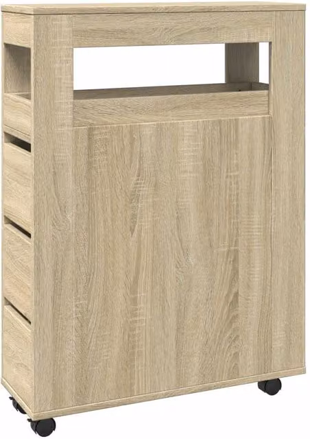 Berkfield Home Narrow Freestanding Bathroom Cabinet with Wheels in Sonoma Oak and Beige – 1