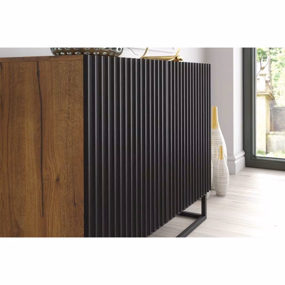 Creative Furniture Ripple Sideboard in Dark Brown and Oak with Black Fluted Doors, W: 100 cm, H: 80 cm, D: 35 cm – 3