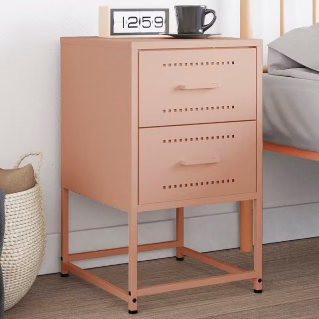 Berkfield Home Pink Metal Bedside Cabinet W/D/H: 36 x 39 x 60.5 cm