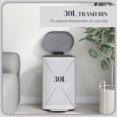 HOMCOM 30L Metal Pedal Bin with Soft-close Lid and Removable Inner Bucket, Grey, W: 31.2 cm, D: 31.2 cm, H: 30.0 cm – 3