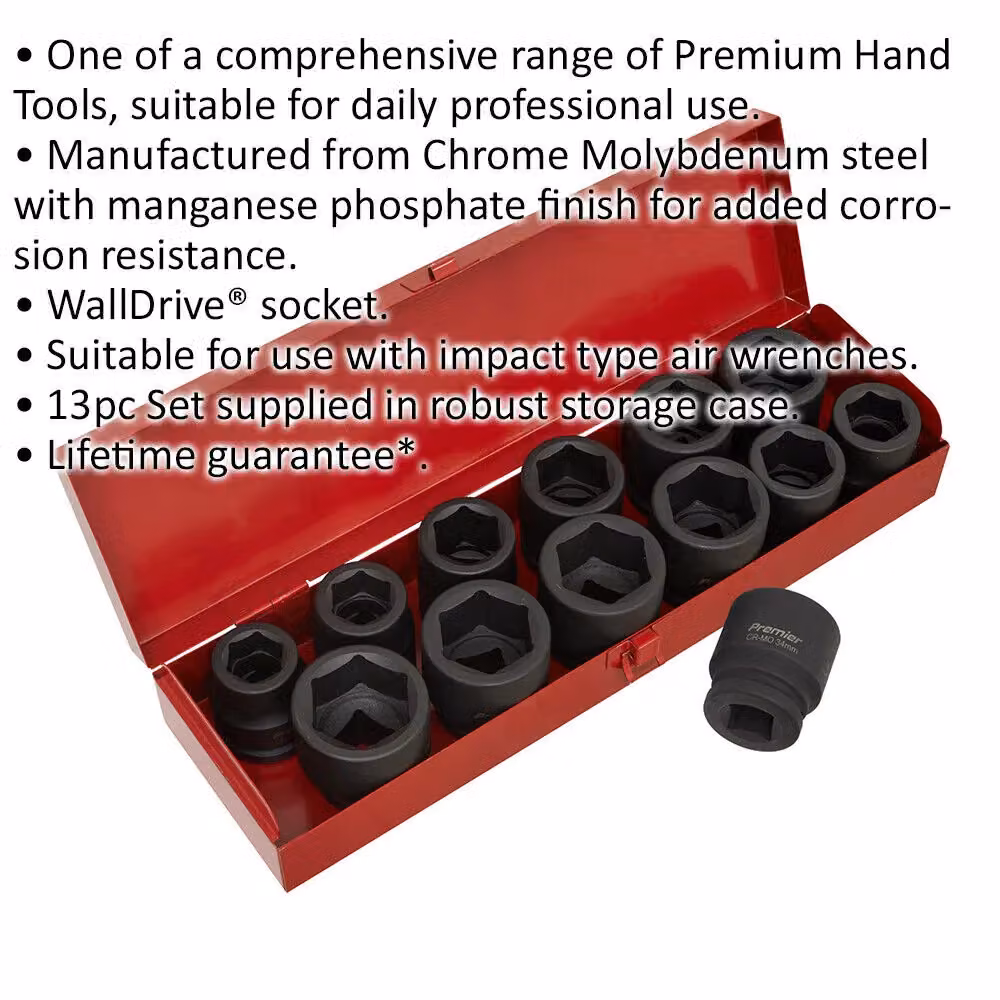 Loops 13 Piece Premium Impact Socket Set, 3/4 inch Sq Drive, Imperial and Metric, Chrome Molybdenum, Black and Multicolour – 2