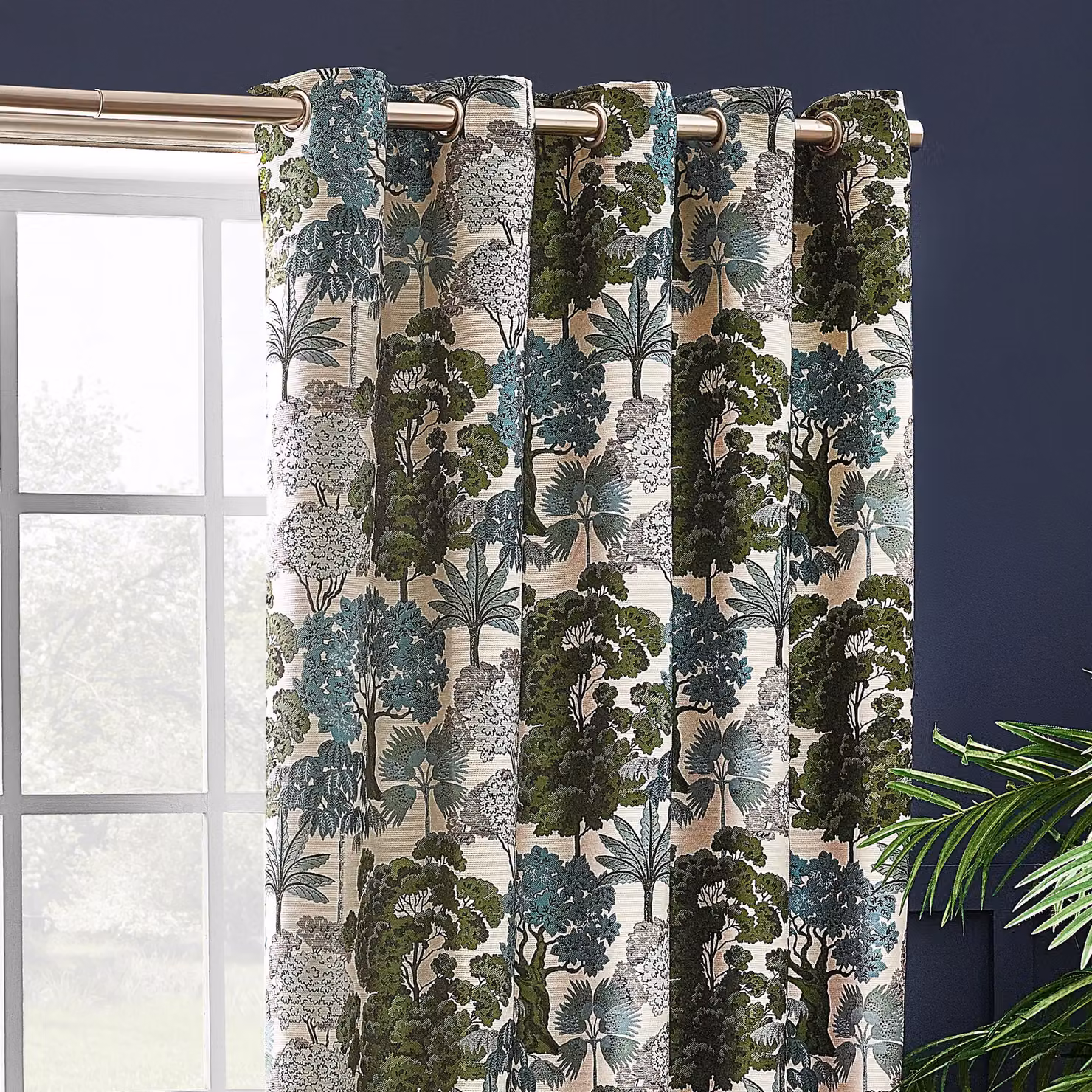 Wylder Nature Woodlands Floral Jacquard Room Darkening Eyelet Curtains in Green, Width: 168 cm, Drop: 183 cm – 3