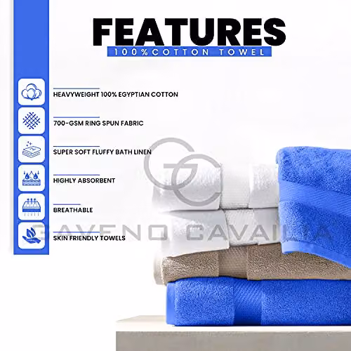 GAVENO CAVAILIA Pack of 2 Blue Striped Cotton Bath Towels, 700 GSM – 2
