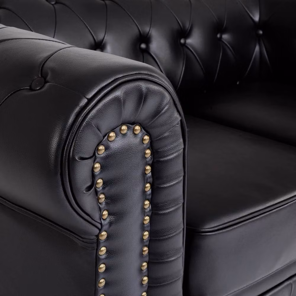 Bravich LTD Chesterfield Scroll Arm Faux Leather Settee, 2 Pack, Black – 5