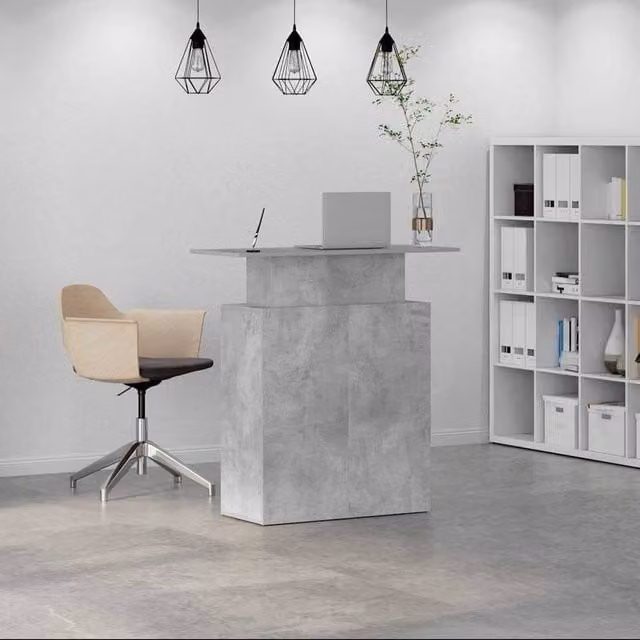 Berkfield Home Concrete Grey Reception Desk in Engineered Wood, W/D/H: 100 x 40 x 104 cm – 1