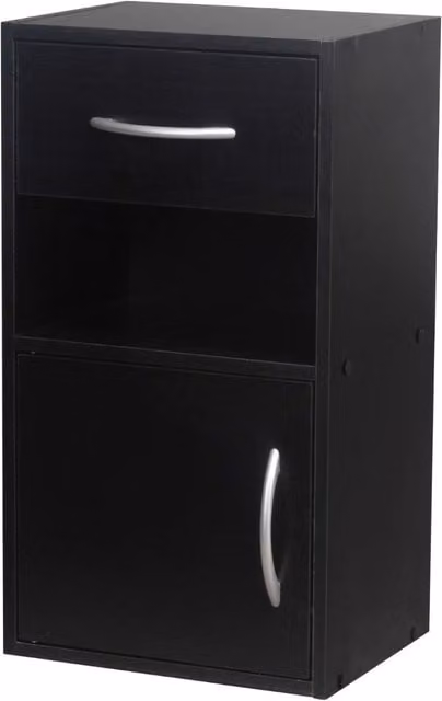 EONLION Black Wooden Bedside Cabinet with 1 Door and 1 Drawer