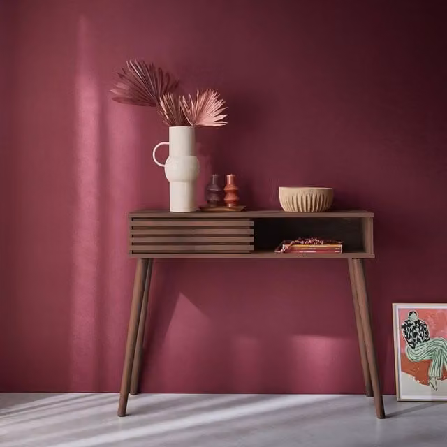 Sweekeet Scandi-style Grooved Wood Effect Console Table in Dark Brown, W: 100 cm