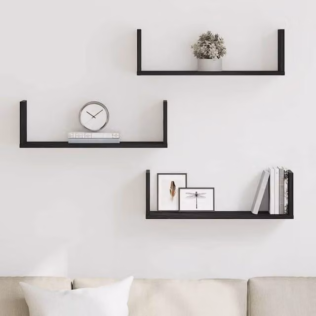Berkfield Home Durable Wall Mounted Shelves, 3 Piece Set in Black Oak, W: 58 cm, D: 18 cm, H: 18 cm