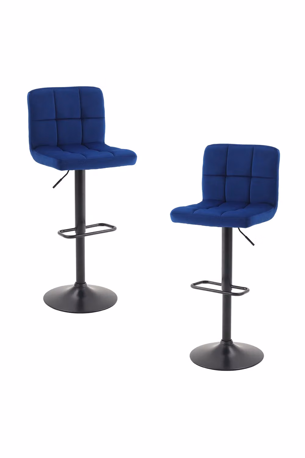Living and Home Set of 2 Blue Velvet Upholstered Bar Stools with Low Backrest and Metal Legs – 3