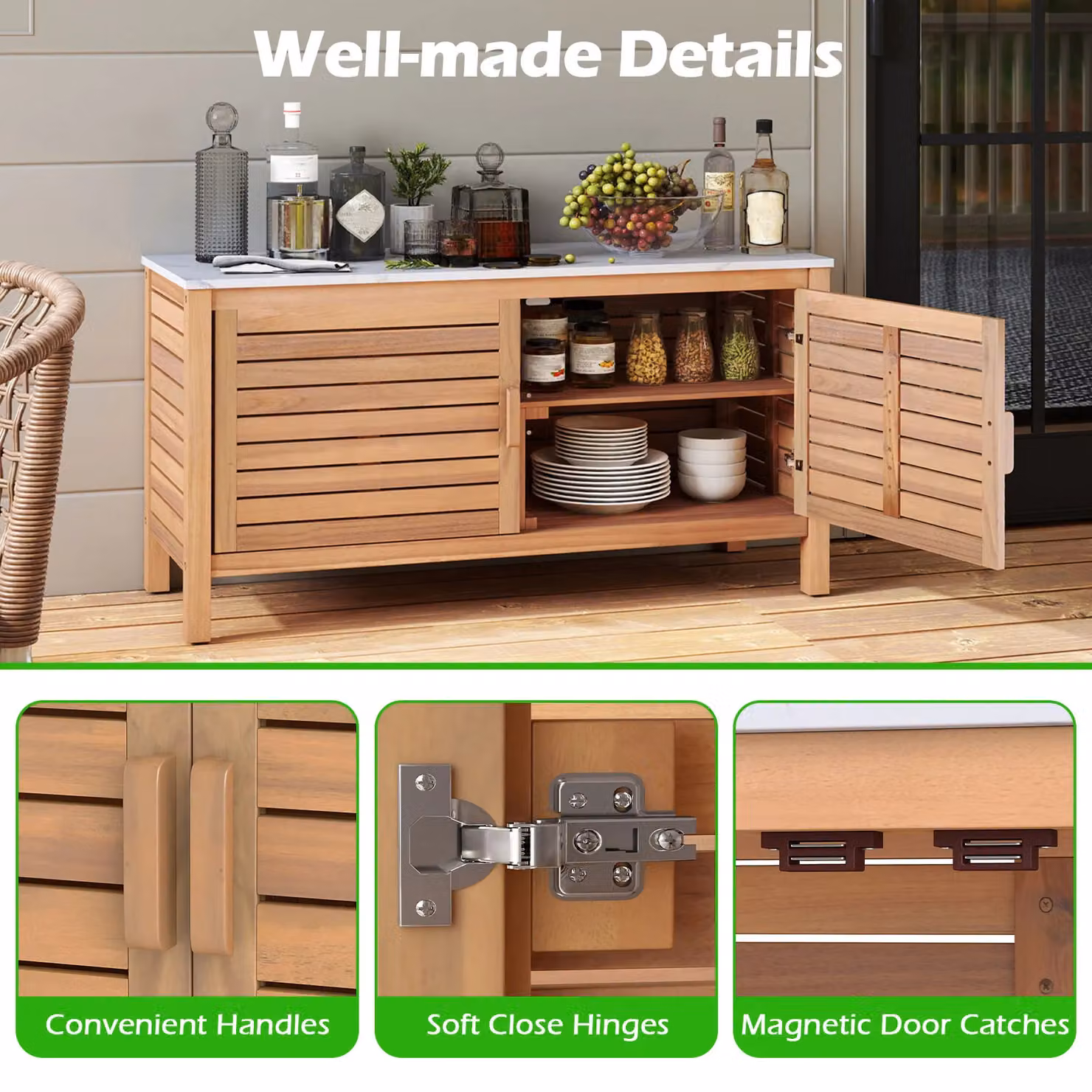 Costway 2-Door Acacia Wood Patio Storage Cabinet in Natural – 4