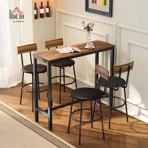 HOMCOM Modern Rectangular Bar Table in Brown with Adjustable Footpads, W/D/H: 120 x 40 x 100 cm – 2