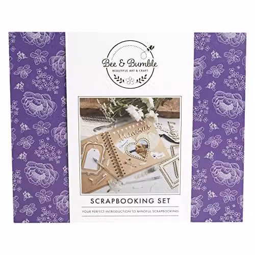Bee & Bumble Scrapbooking Set with 8x8 inch Spiral-Bound Scrapbook and 6x6 inch Paper Pad in Kraft, Gold, White and Silver