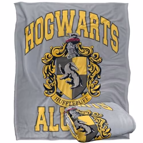 LOGOVISION Harry Potter Hogwarts Hufflepuff Alumni Super Soft Silky Touch Fleece Throw Blanket, Multicolour, W: 127 cm x H: 152.4 cm