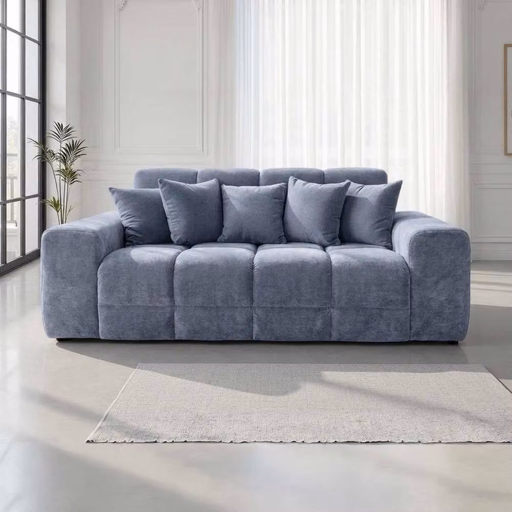 Furnishings For Less UK Jenson 3 Seater Grey Plush Velvet Sofa with Deep Seats and Scatter Cushions – 2